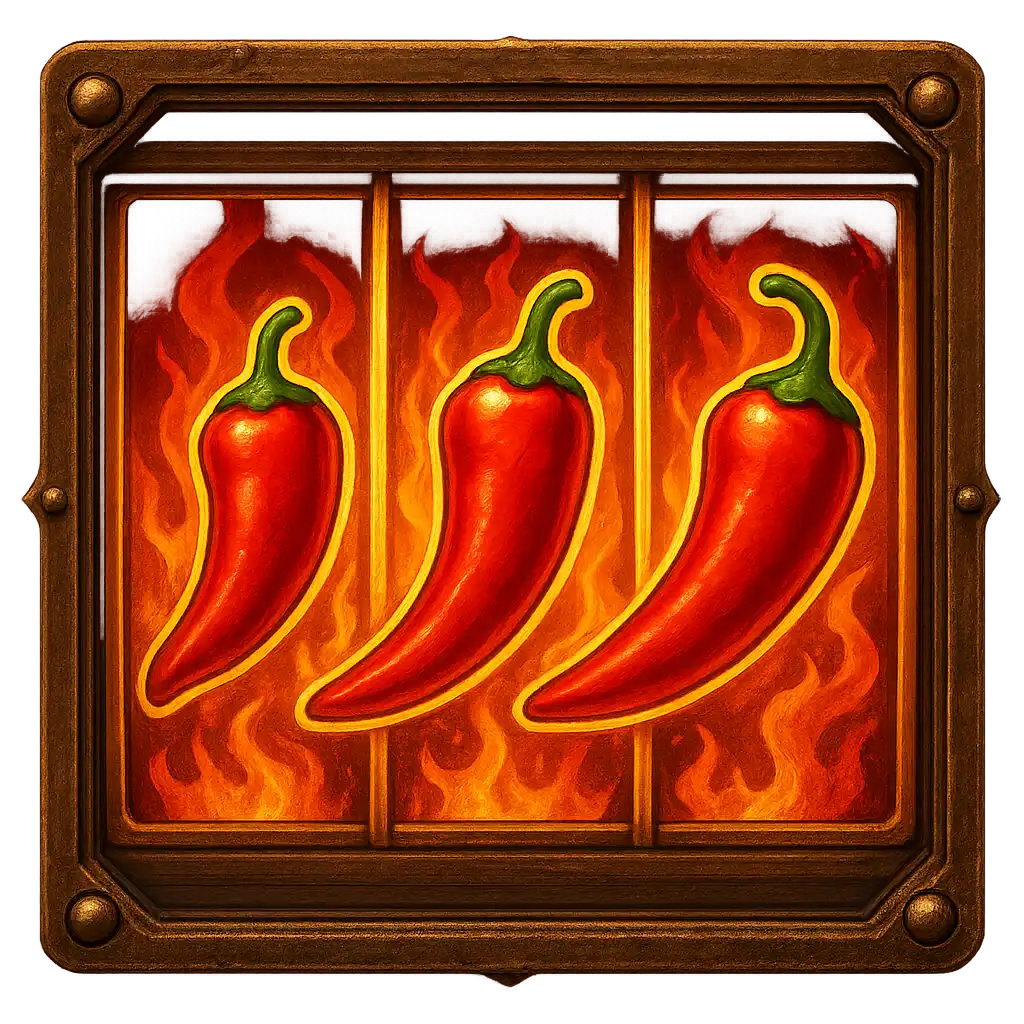 Chilli Heat Spicy Spins slot game artwork in dark oak and brass explorer club style