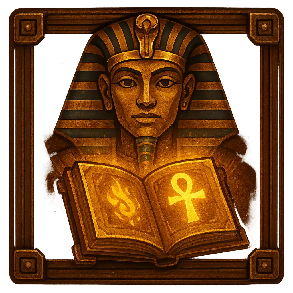 Ramses Book slot game artwork in dark oak and brass explorer club style