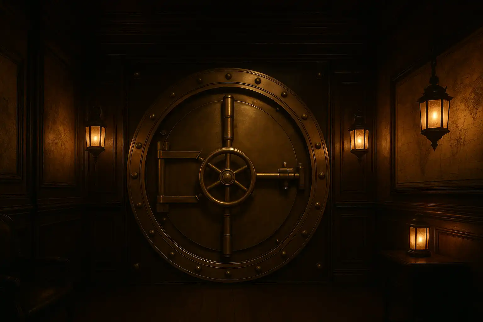 Brass vault door representing secure Pay n Play banking inside the GambleGorilla Explorer's Society